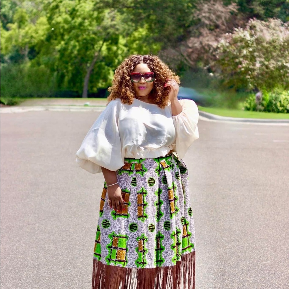 Colorful Patterned Ankara Fringe Skirt